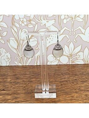 Vintage ATI 925 Sterling Silver Mother of Pearl Filigree Dangle Earrings